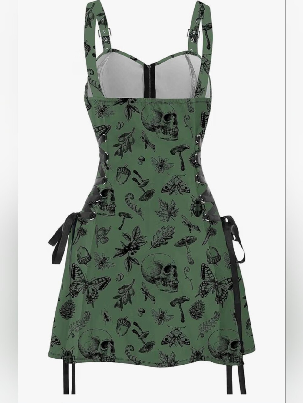 NWT DRESSFO Gothic Buckle Lace-Up Corset Mini Dress Zip Front Buckle Strappy